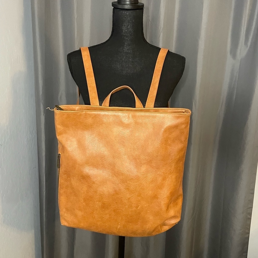 Thirty-One Tan Faux Leather Backpack, EUC